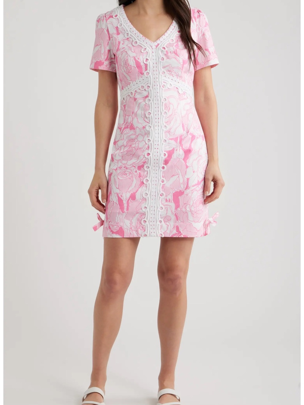 Lilly Pulitzer Pink Floral Lace-Trim V-Neck Mini Dress
